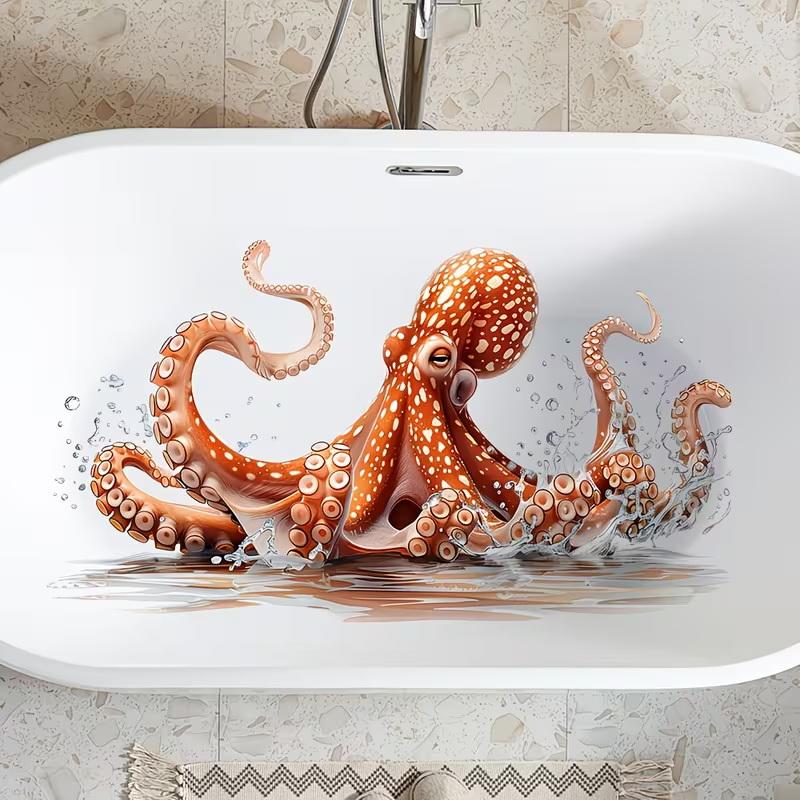 Realistic Spray Octopus Bathtub Sticker Bathroom Wall Glass Door Surface Decoration Self-Adhesive Removable Home Art Decor Decal