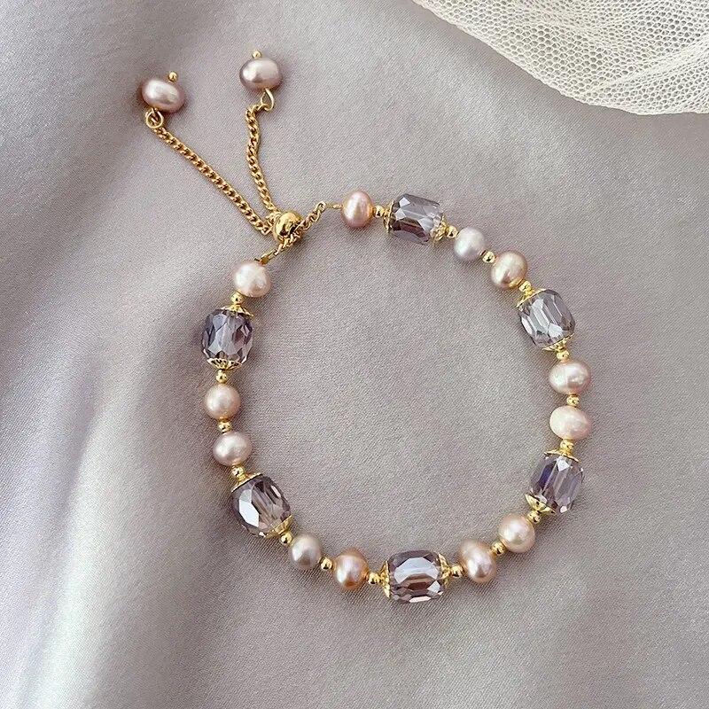 Retro Purple Crystal Pearl Bracelet For Women, Light Luxury High-End Niche Design, Best Friend Bracelet Accessory