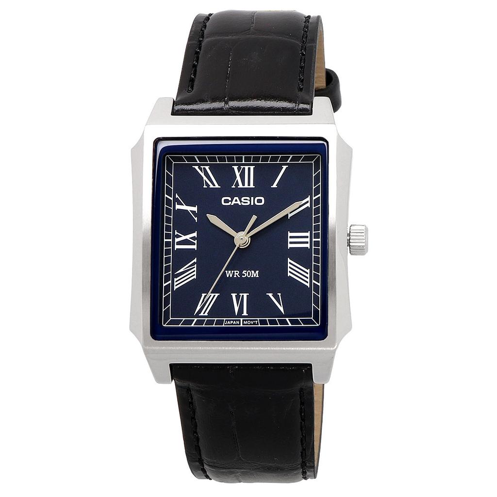 Casio Standard Analog Navy with Black Leather International Model Watch, Quartz, Band, MTP-B190L-2BV