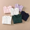 Kids' Solid Color Polo Shirt with Turn-Down Collar - White Fleece School Uniform, Pure Cotton, Thick Top