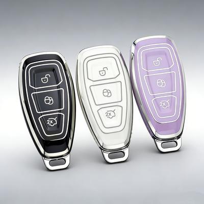 Car Key Case Cover for Ford Focus 3 4 ST MK3 MK4 Fiesta Kuga Mondeo C-Max Titanium 3 Buttons Silvery Key Bag Fob KeyChain Holder