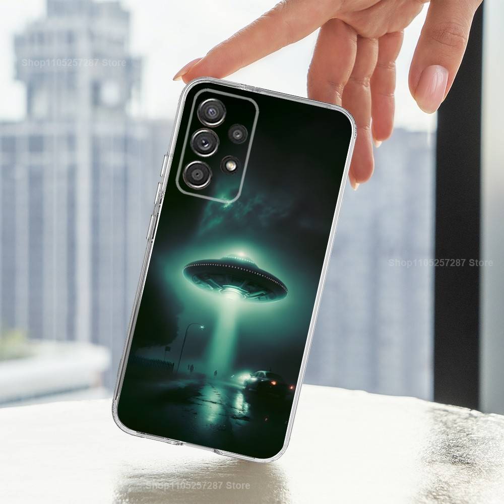 Singular Space UFO Alien Phone Case For Samsung A51,71,30,S21,10,20,Ultra,FE,Lite, S22,23,9,PIus,Transparent, Silicone