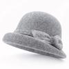 Middle-aged and elderly mother autumn and winter wool top hat women's bow hairball basin hat retro crimped bucket hat thermal hat