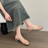 Beautiful Silver Cool Slippers Women's Summer Wear New with Skirt Rhinestone Cover Toe Low Heel Beach Sandals