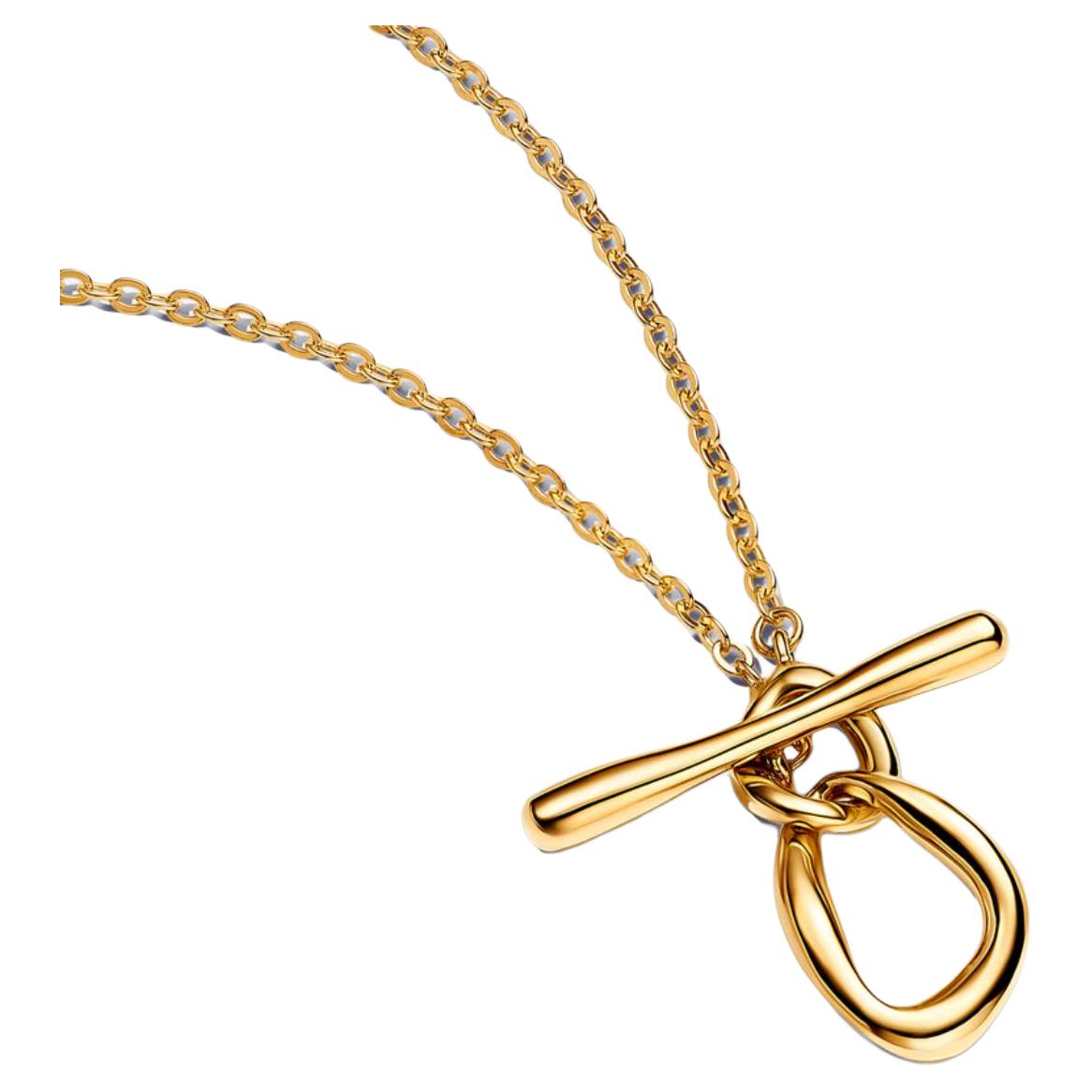 Pandora Round T-Shaped Pendant Necklace Women necklace Gold 363255C00 Box