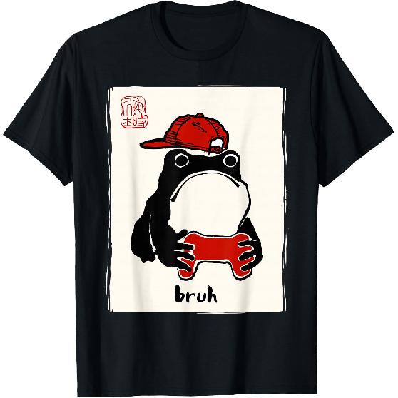 Grumpy Frog Gamer Bruh Ink Painting Japanese Funny Gamer T-Shirt