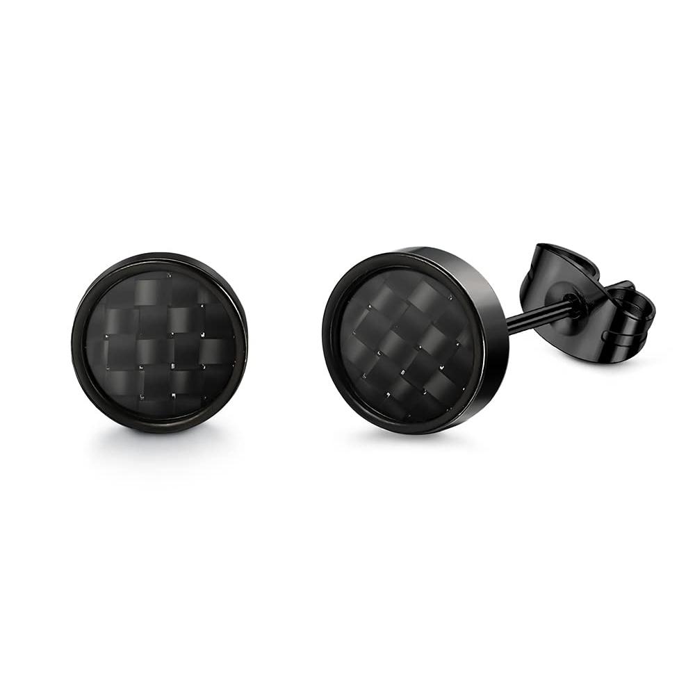 1 Pairs Black Earrings for Men Women Stainless Steel Black Stud Earrings Round CZ Stud Earrings Set 8MM