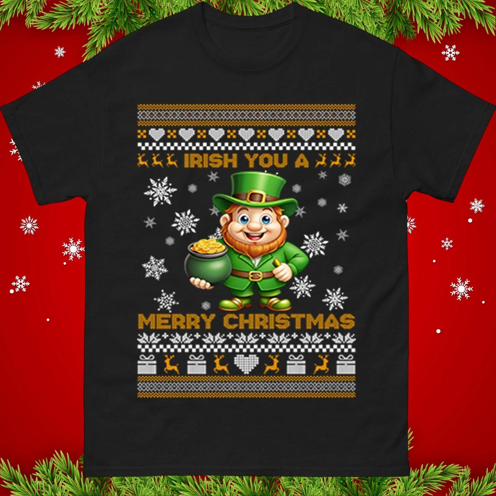 Irish You A Merry Christmas T-Shirt Funny Leprechaun Xmas Beer Gift Tee Top 2XL