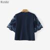 ZANZEA Women Lace Splice Half Sleeve Casual V-Neck Elegant Blouse