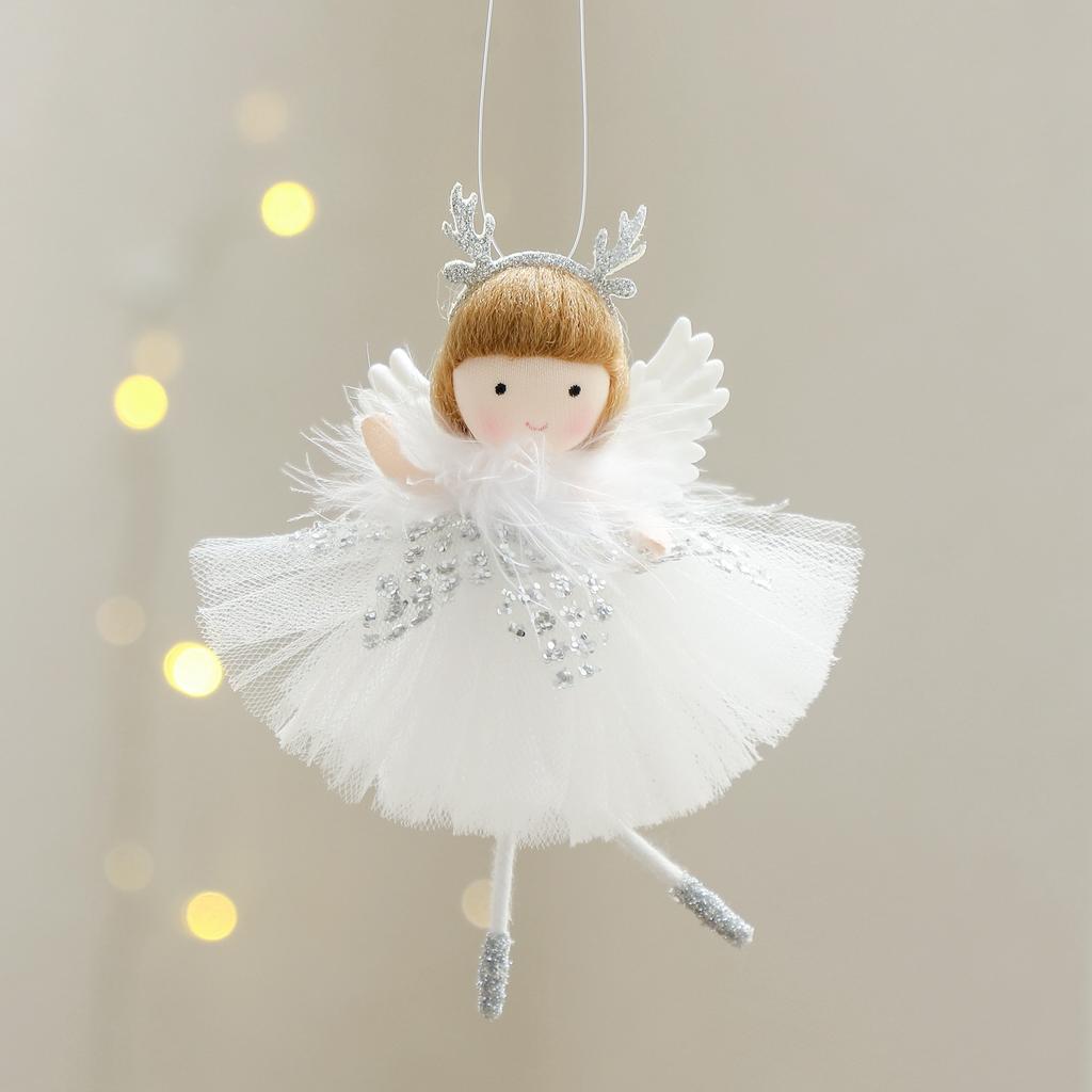 1Pc Christmas Tree Ornament with Mesh Skirt, Angel Antlers, and Girl Pendant, for Holiday Parties, Living Room Windows