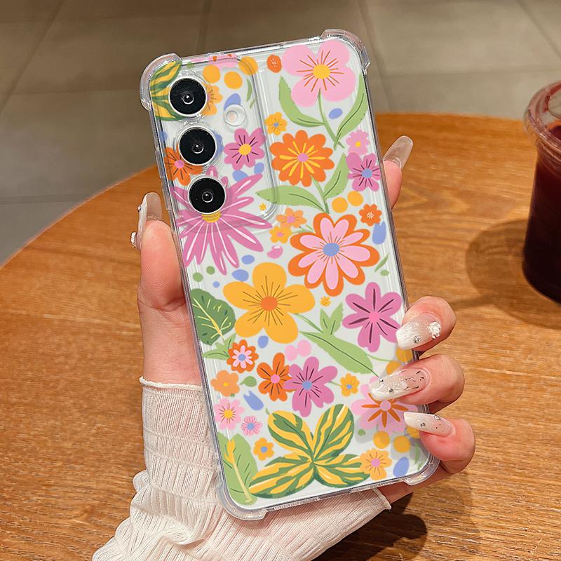 Cartoon Flowers Pattern Phone Case For Samsung Galaxy S26 S25 S24 S23 Ultra S22 Plus S21 S24 S25 FE Clear Shockproof Soft Cover