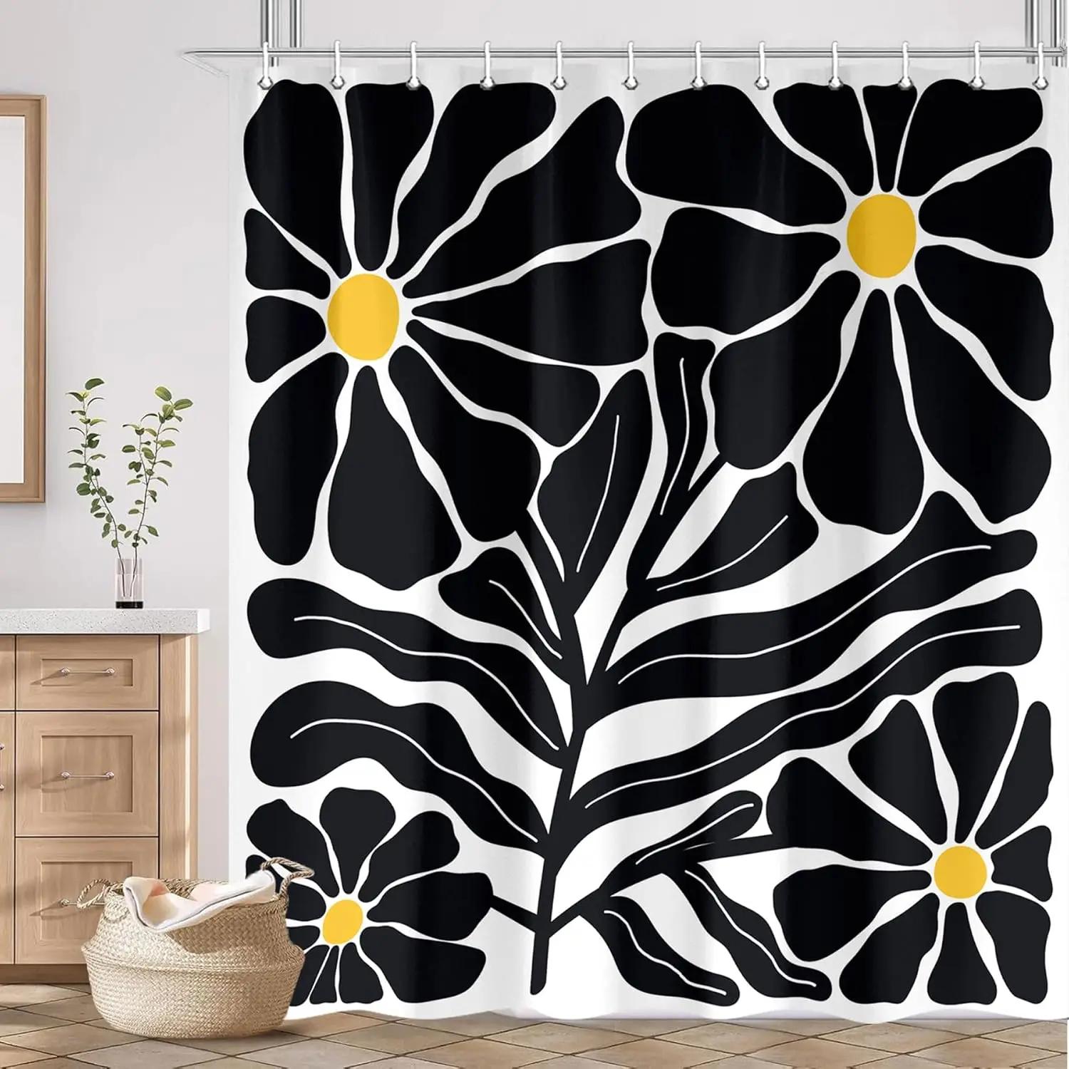 

Vintage Flower Abstract Shower Curtain Cute Color Flower Plant Simple Style Fabric Bathroom Decorative Shower Curtain 90X180CM