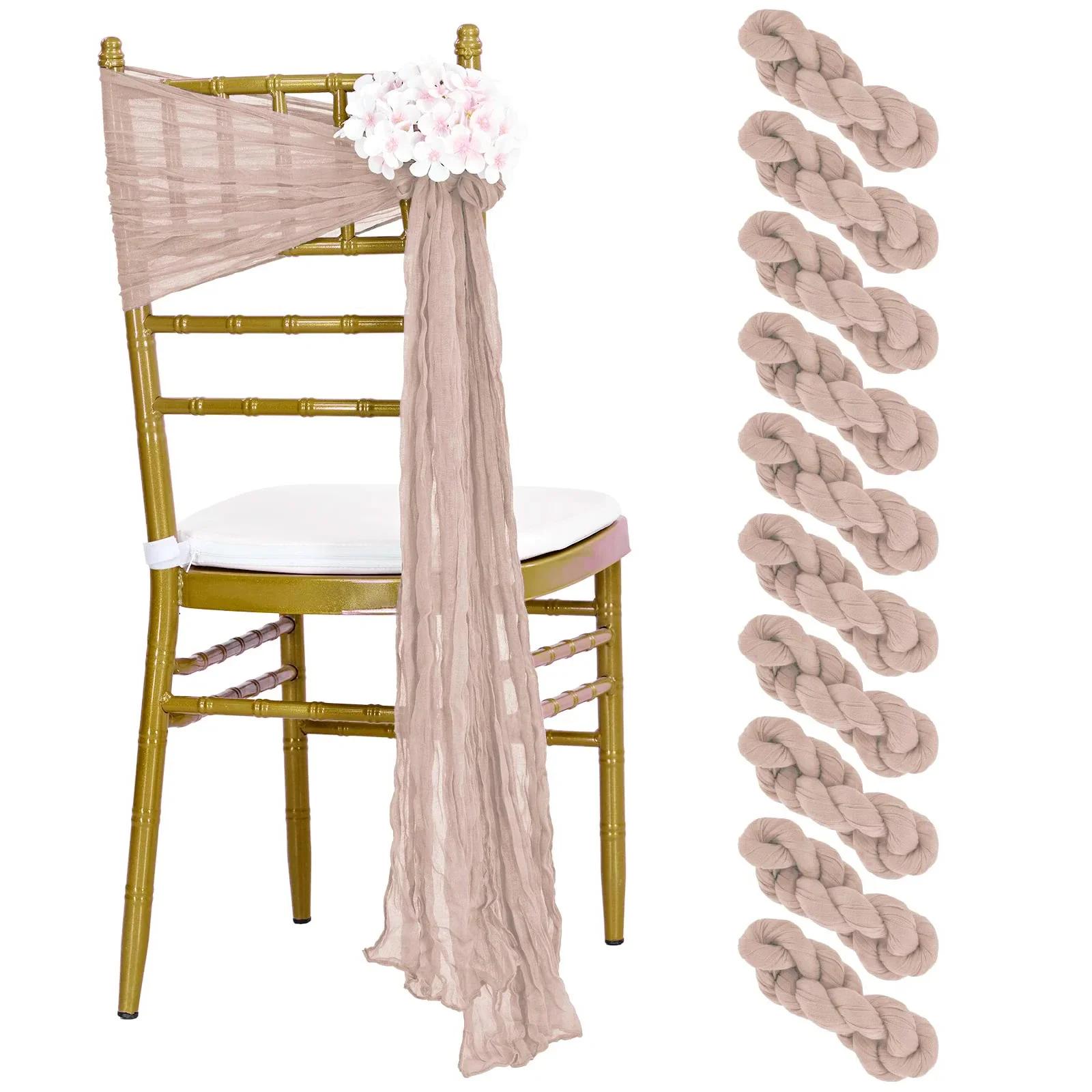 

10Pcs Cheesecloth Chair Sashes Rustic Chair Decorative Bows Designed Chair Cover for Wedding Aisle Banquet Party Kitchen Decor 10 pcs&40x275cm