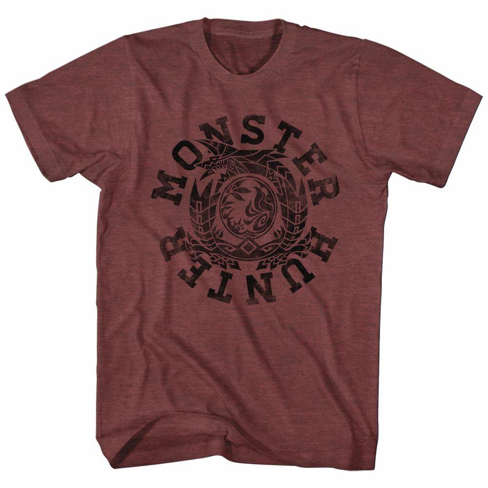 Monster Hunter Circle Vintage Maroon Heather Adult T-Shirt S