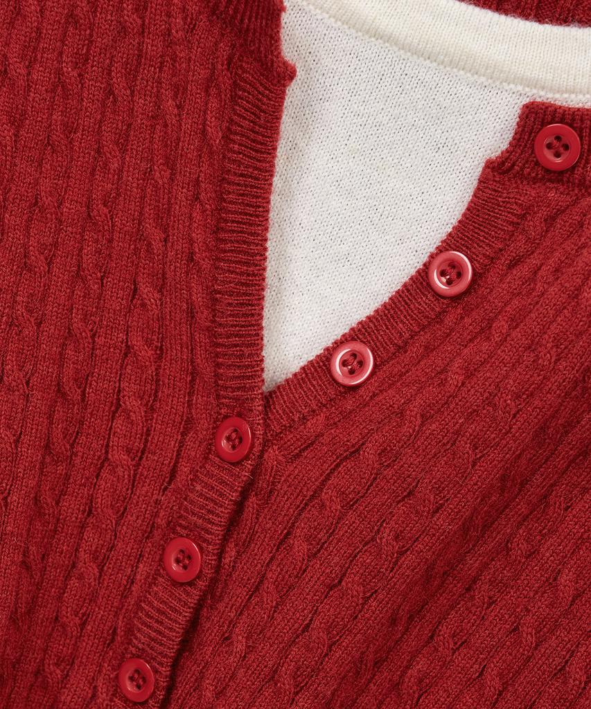 NOIRER FOR WOMAN Layered Henley Neck Signature Cable Knit (Red)