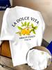 Summer Italianstyle Beach Pattern Printed Tshirt Loose and Breathable with A Street Retro Style Made of Pure Cotton for Men