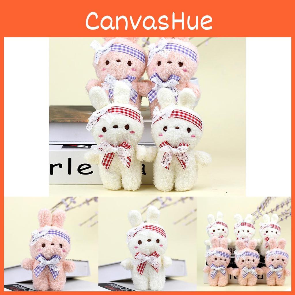 Soft Fluffy Pink And White Bunny Plush Toy With Bow For Kids Backpack Keychain