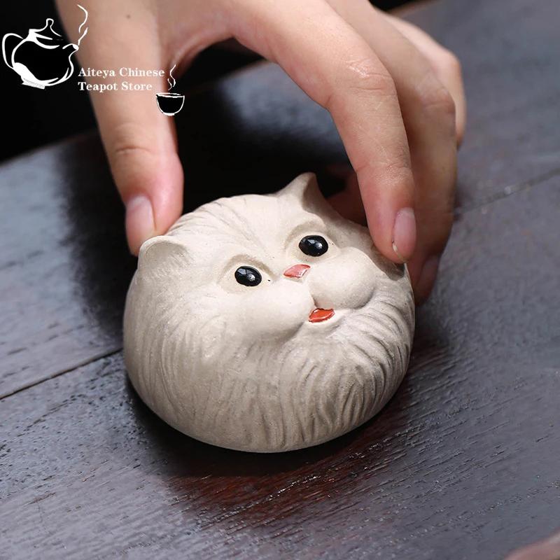 Yixing handmade raw ore purple clay cup, cat cup, sculpture, creative tea cup, tea tasting cup, kung fu tea set, single cup 50ml