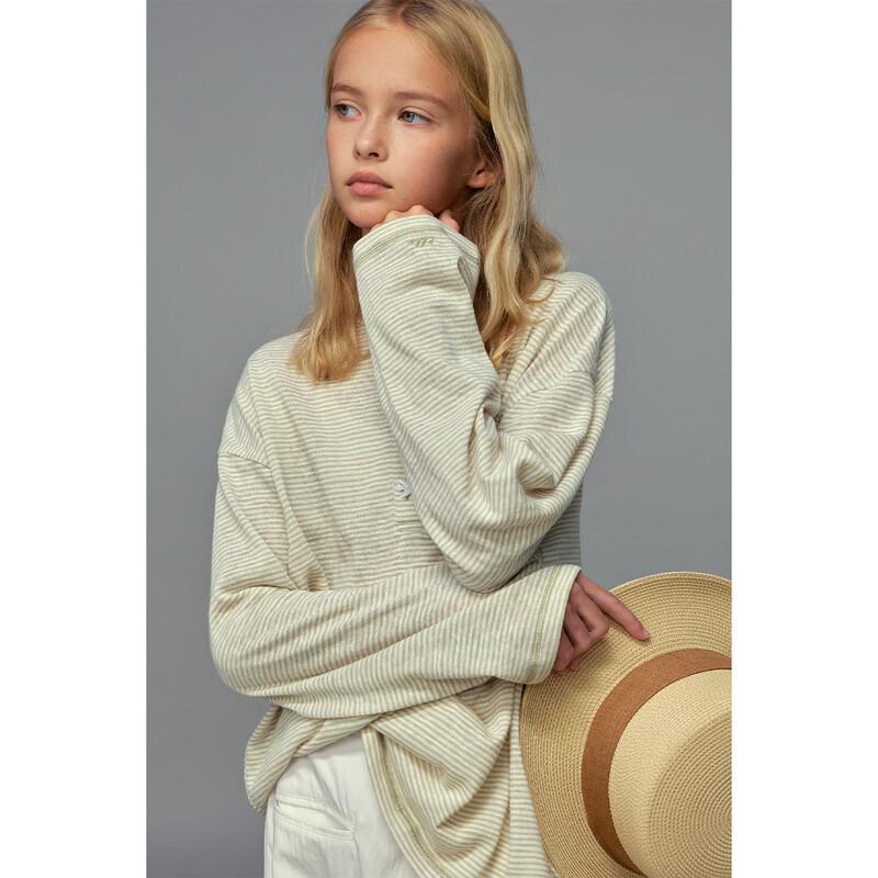 ELLE KIDS Girls' Striped Henley Long-Sleeve T-Shirt