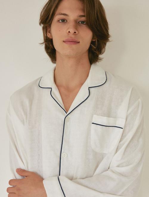 

[LUNALUZ STUDIO] Мужская двухсторонняя пижама из хлопка с длинным рукавом и воротником [Отправка из Кореи] 100% Оригинал White