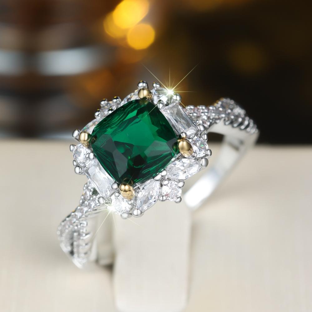 Fashion Luxury Green Zircon Crystal Ring for Women Engagement Wedding Anniversary Party Jewelry