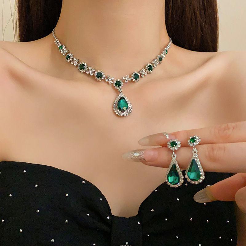 Pre-owned Vintage Retro Diamond-Encrusted Round Necklace & Clavicle Chain Set