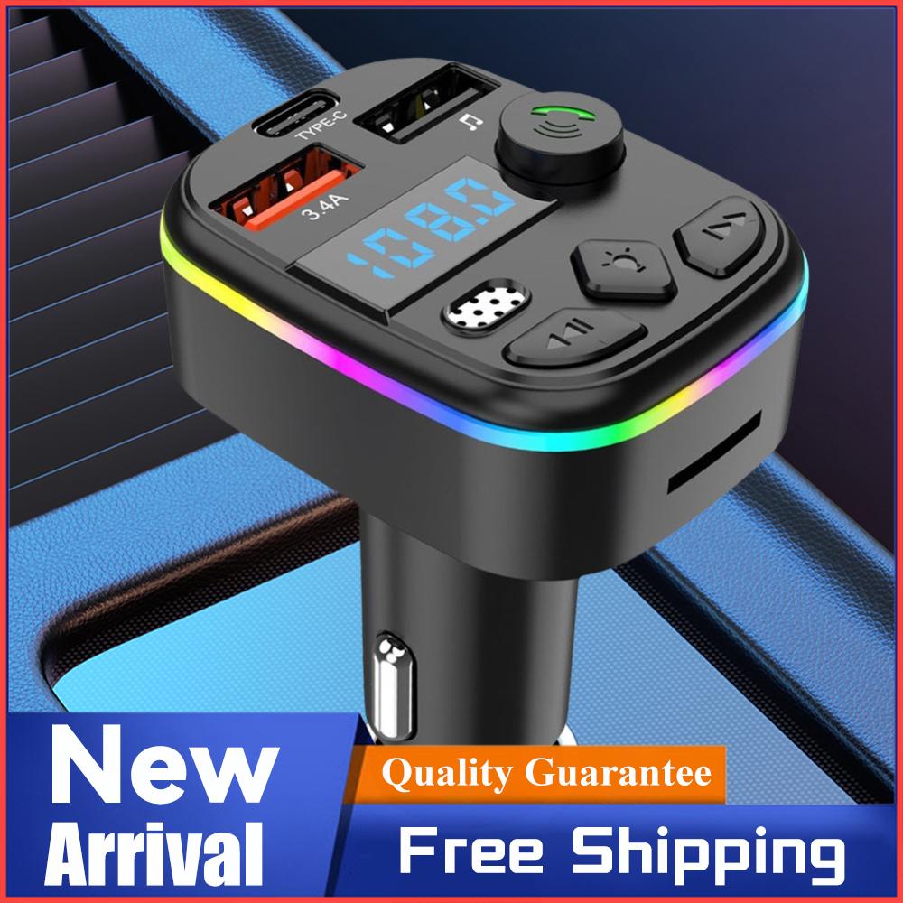 Car Charger Bluetooth-Compatible Dual USB Type C Hands Free Wireless Car Kit Hands-Free MP3 Player Radio Auto Radio FM Modulator