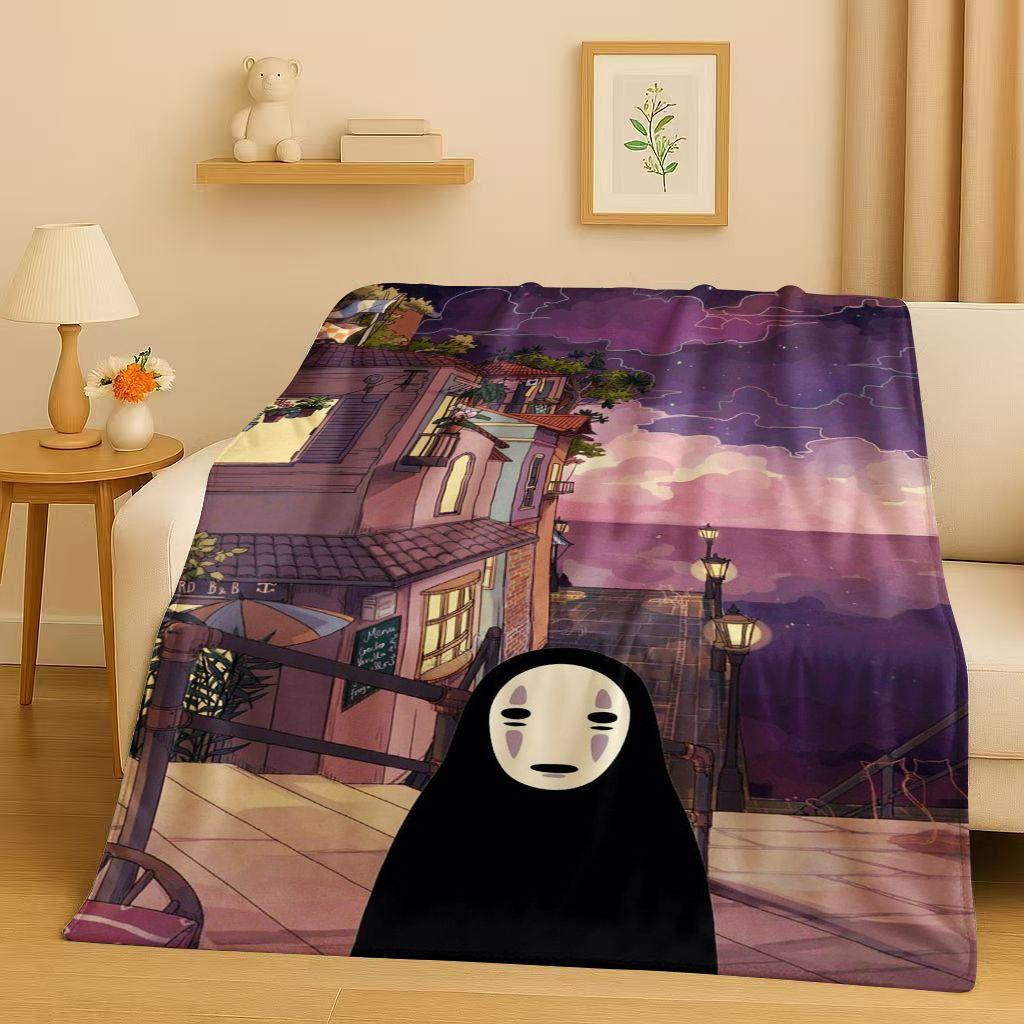 3D Retro Cartoon Spirited Away No Face Man Flannel Blanket,Ultra Soft Warm Plush Throw for Home Bedroom Bed Sofa Cover Kid Gift