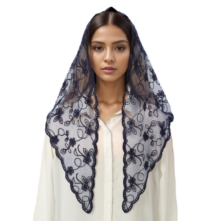 Винтажная вуаль-мантилья Шарф для Латинской мессы Цветочная кружевная вуаль Испанский головной убор для католической часовни Свадебная вуаль Шарф