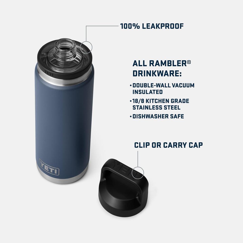 YETI Rambler 26oz Leakproof Vacuum Insulated Stainless Steel Bottle with Chug Big Sky Blue Cap,