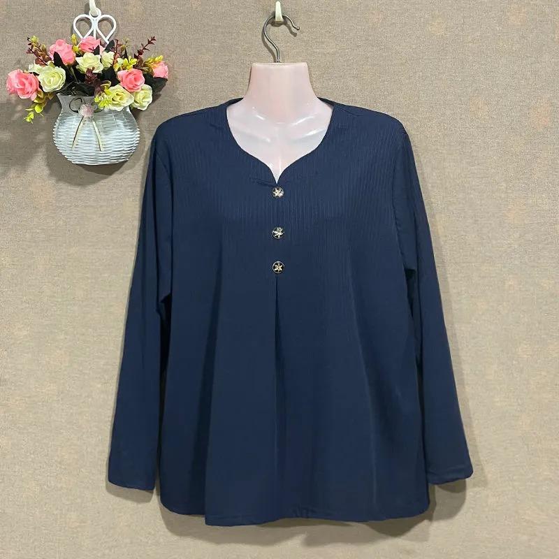 

Middle-aged and Elderly Women s Solid Color Plus Fat and Long-sleeved Loose Tops Autumn and Spring Long-sleeved Bottoming Shirts XL