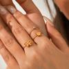 Stainless Steel Open Ring with Bow & Flower Design - French Elegant Style