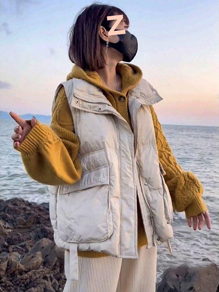 Glänzende waschfreie Daunenbaumwollweste für Damen - Herbst/Winter Stehkragen, ärmellos, modische Oberbekleidung