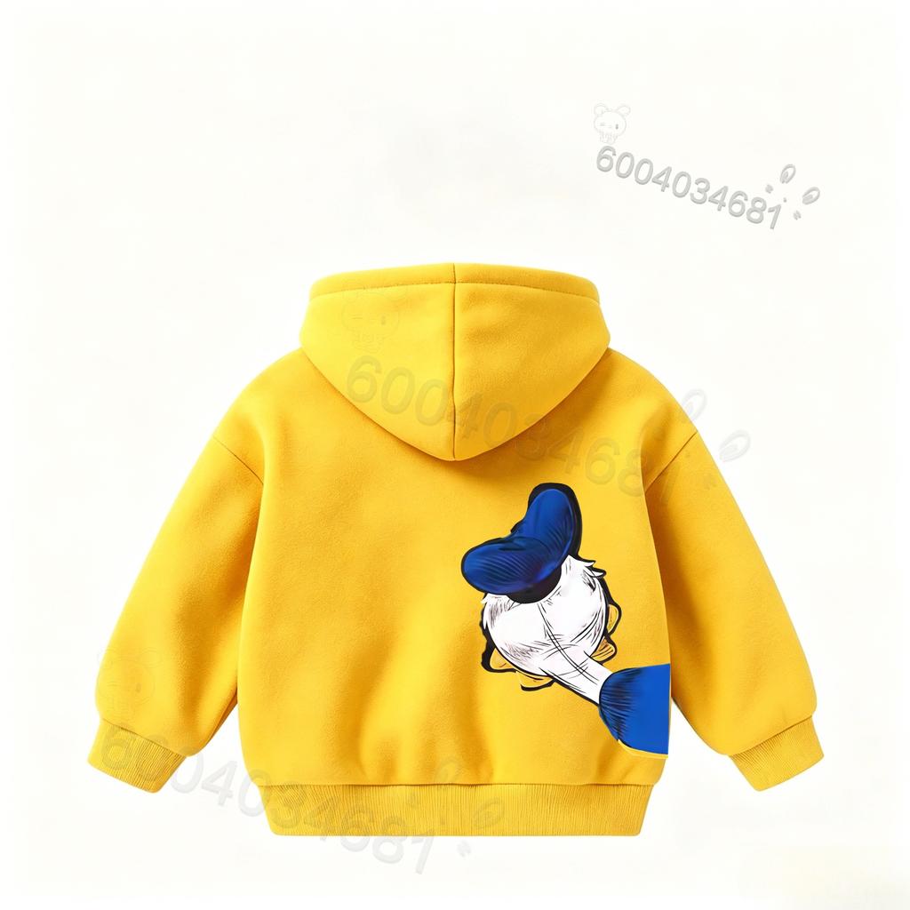 Stylish Kids Hoodie Pullover, Timeless Cartoon Duck Figure With Vintage Text Art Graphic Sweatshirt, Autumn Winter Casual Long Sleeve Top for Children
