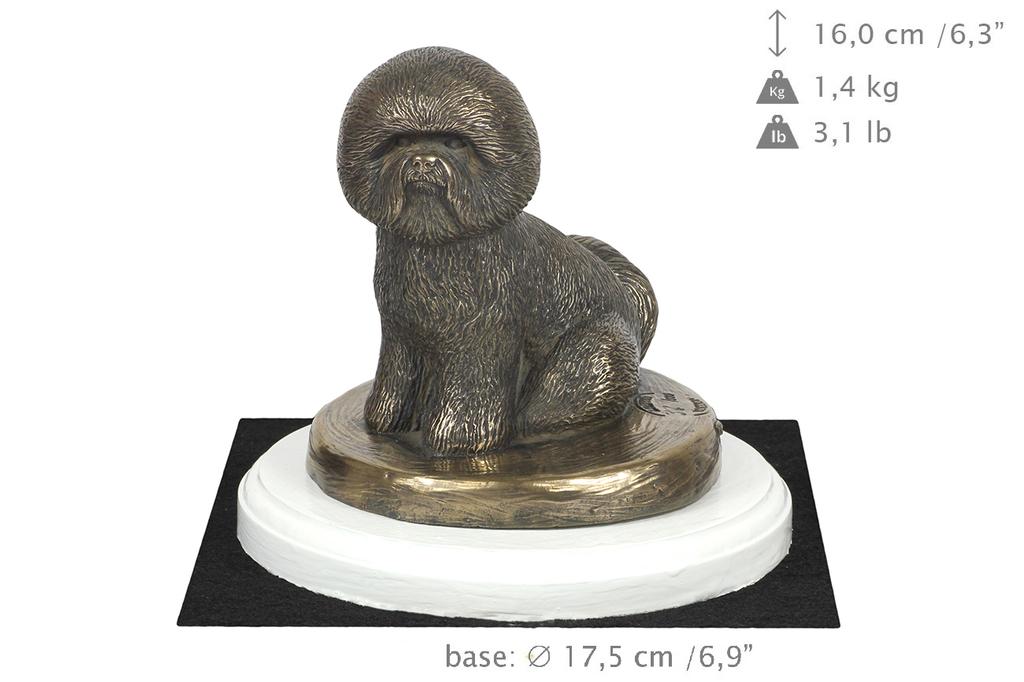Bichon Frise, Bichon Tenerife, Bichon a poil frise - dog figurine, figure on a white base, trophy for Art-Dog dog show exhibition