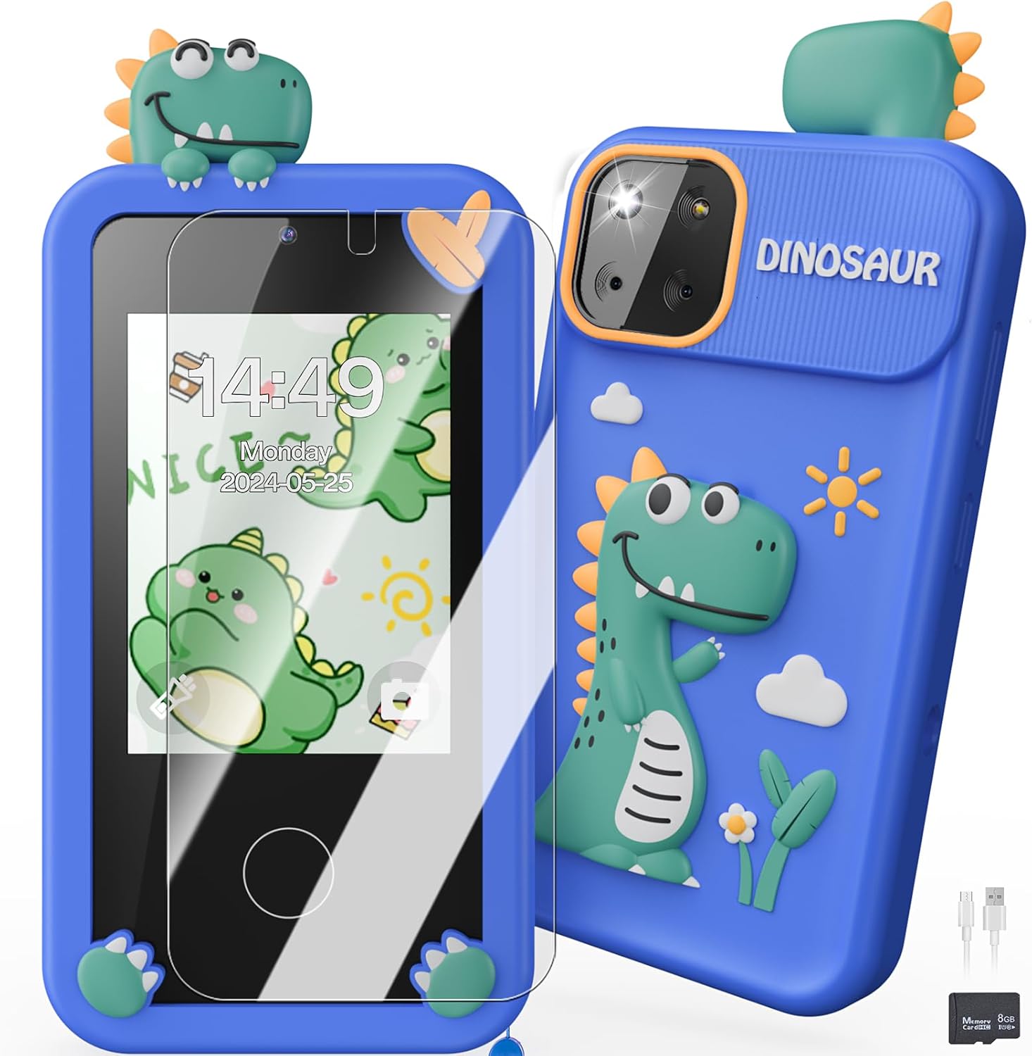 

Детские игрушки для смартфонов с динозаврами, подарок на Рождество, день рождения, подарки с 2,8-дюймовым сенсорным экраном, играми, двумя камерами, музыкальным плеером, SD-картой 32 Гб синий
