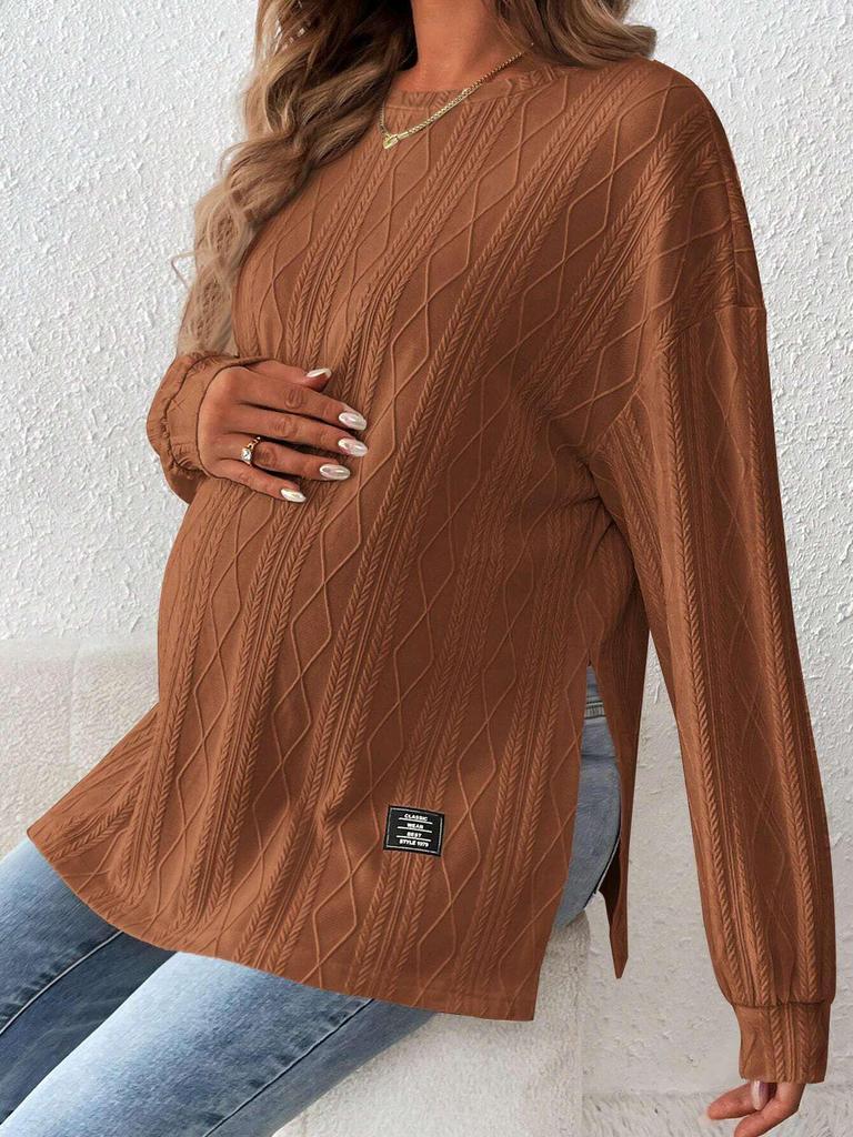 New Maternity Long Sleeve Solid Color Casual Top - Comfortable Round Neck T-shirt