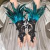 Retro Sequins Feather Lace Gloves Gothic Women Halloween Arm Sleeves Halloween Feather Gloves  Ball