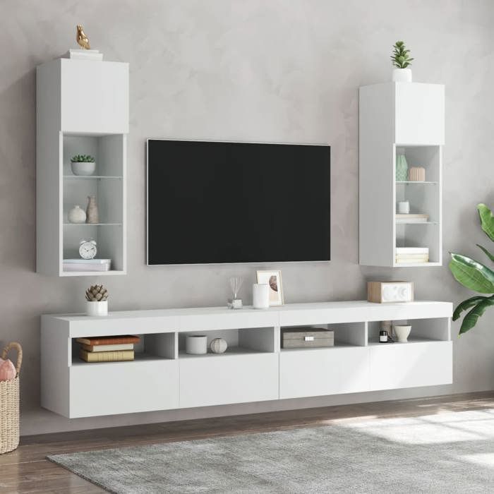 VidaXL Meuble TV avec Lumières LED, Armoire de Télévision Murale avec Rangement, Meuble Télé Suspendu Salon Salle de Séjour, 837001