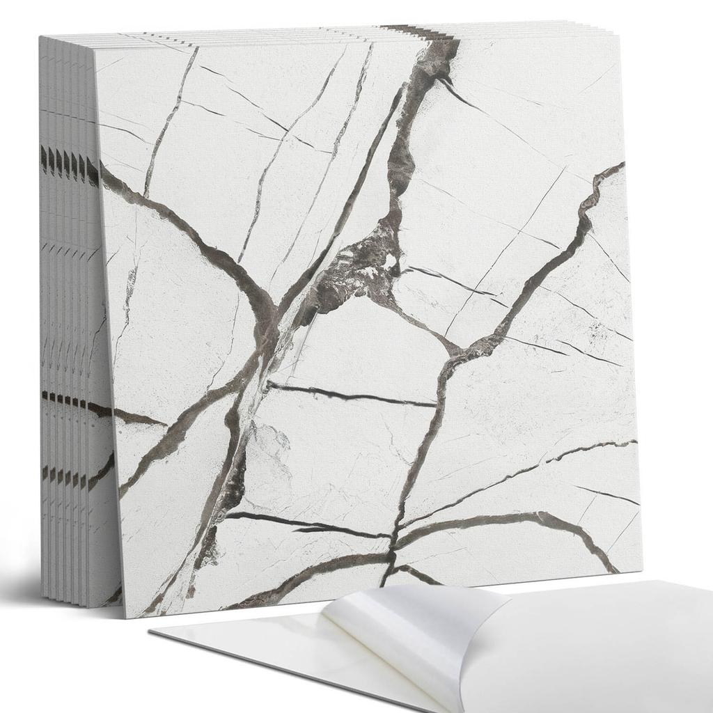 Set of Self-Adhesive Vinyl Tiles, Marble Pattern with Veins, 9x30x30 cm