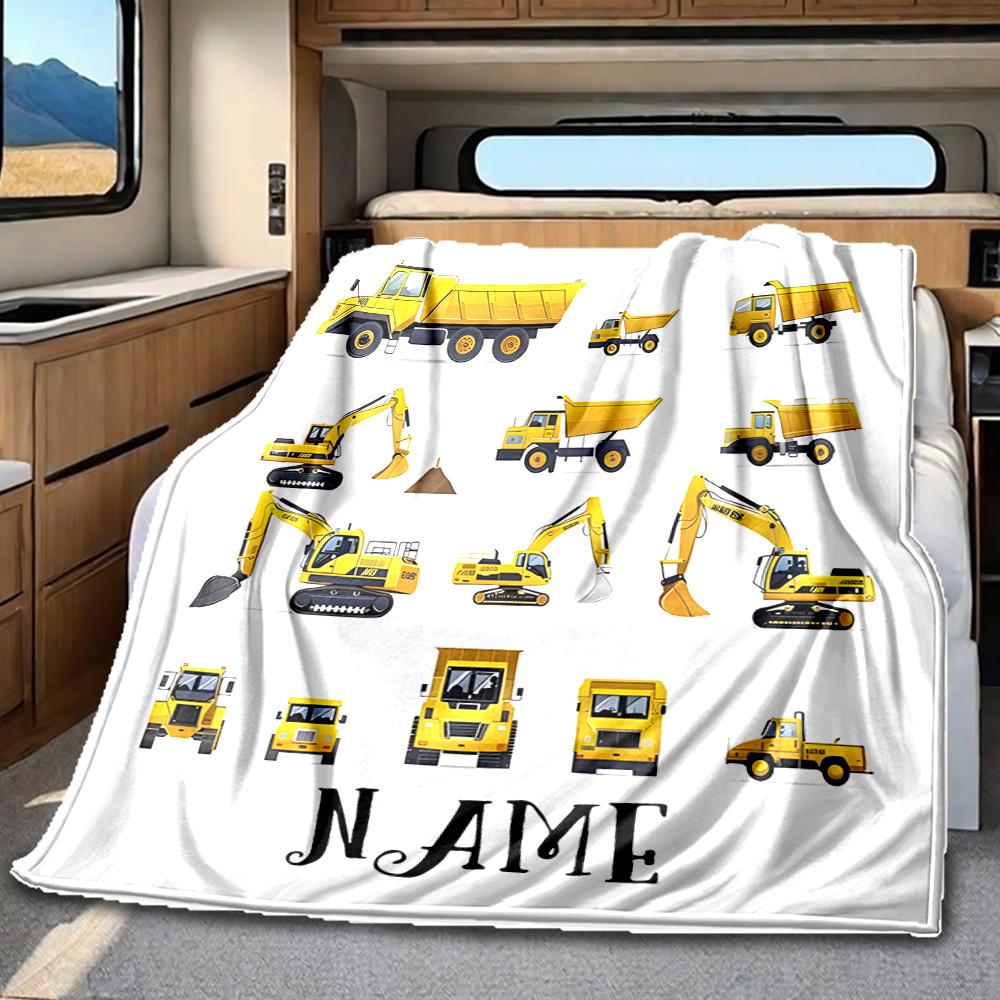 Construction Vehicles And Equipment Showcase Blanketcustomize Your Name Lightweight Comfortable And Stylish Blanket For Travel Bed Home Chair Office