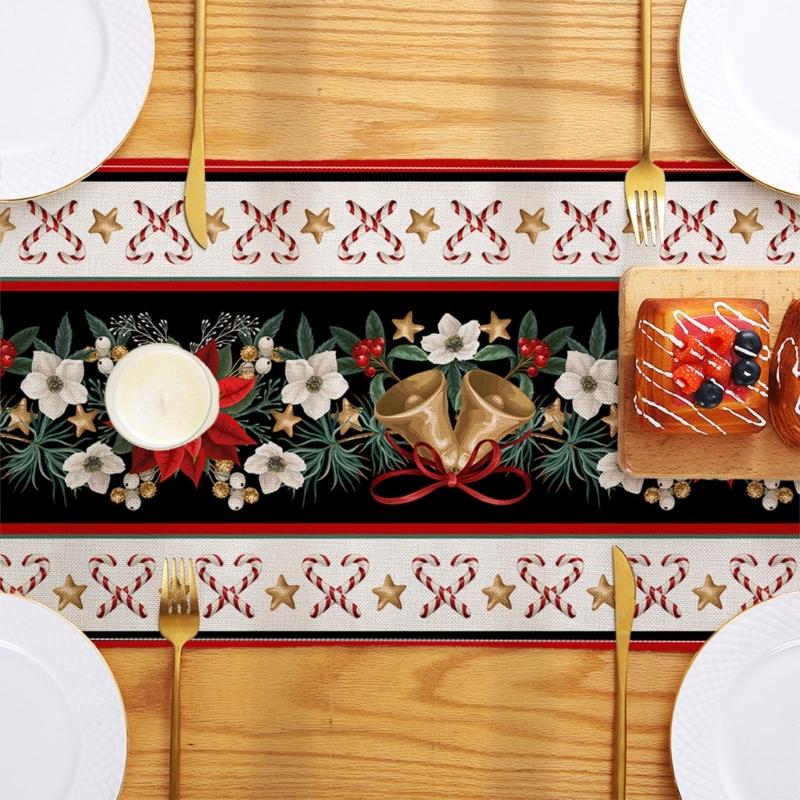 180x33cm Table Runner Christmas Table Cover Tablecloth Snowflakes Flowers Trees