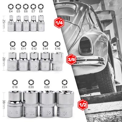 14-teiliges E-Typ-Torx-Stern-Innensechskant-Bit-Steckschlüsselsatz E4-E24 Reparaturwerkzeuge