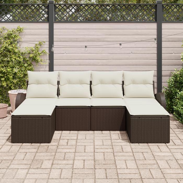 Ensemble de canapé de jardin 6 pièces vidaXL avec coussins marron en poly rattan 3354817