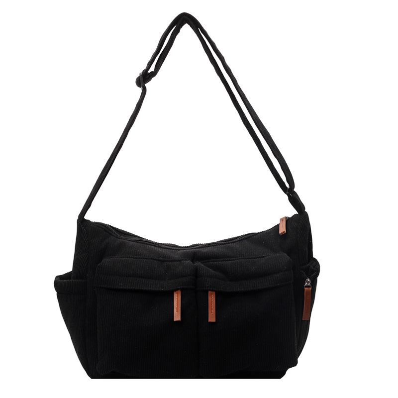 

Жіноча вельветова сумка-тоут великої місткості: Зимова 2025 Повсякденна сумка кросбоді на плече з багатьма кишенями чорний