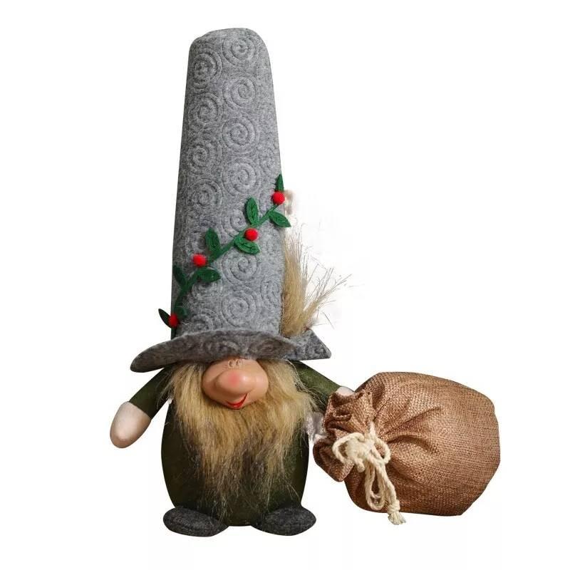 

Unique Christmas Decorations Gift Sack Doll With Hat Adorable Elf Gnome Design сірий колір
