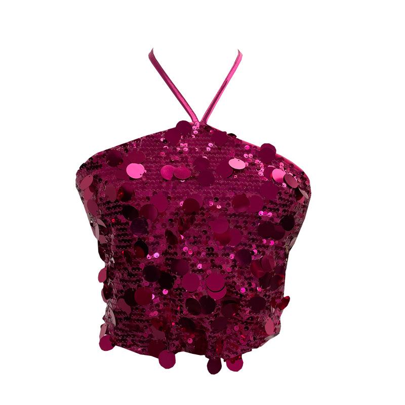 Halter Crop Top with Sequins and Open Back (Style 1083)