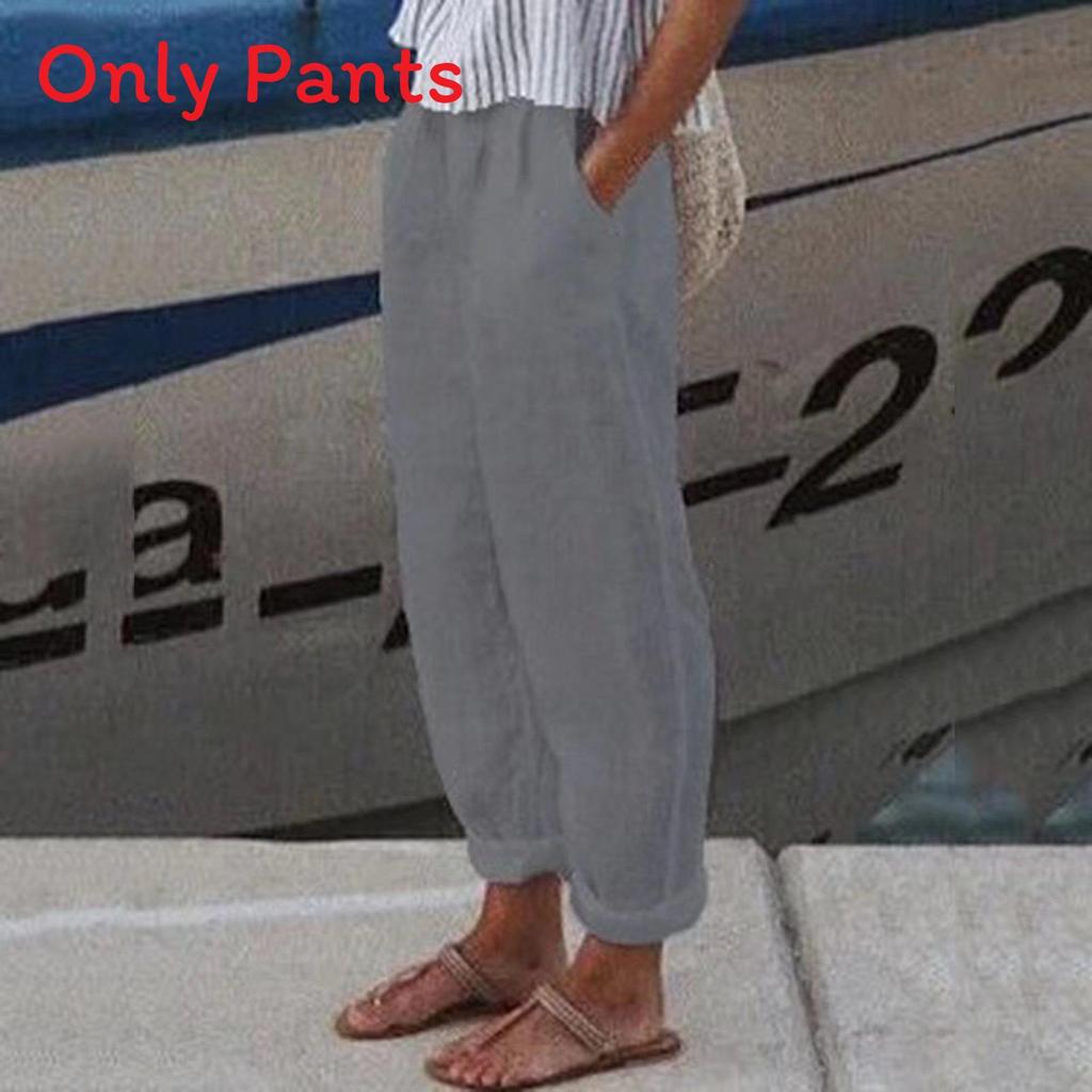 Cotton Linen Casual Pants With Pockets For Women Spring