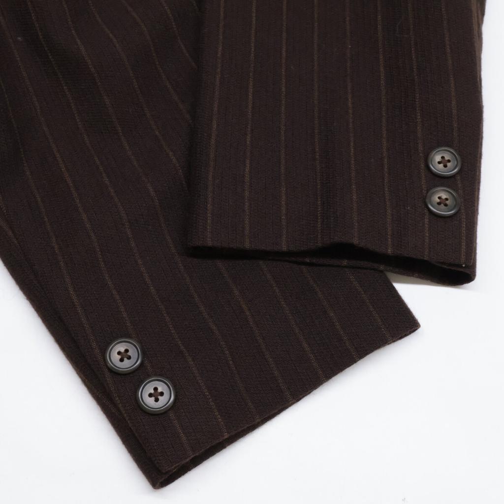 Y's for Men MC-J06-119 Striped Wool Collarless Jacket Jacket M BrownUsed