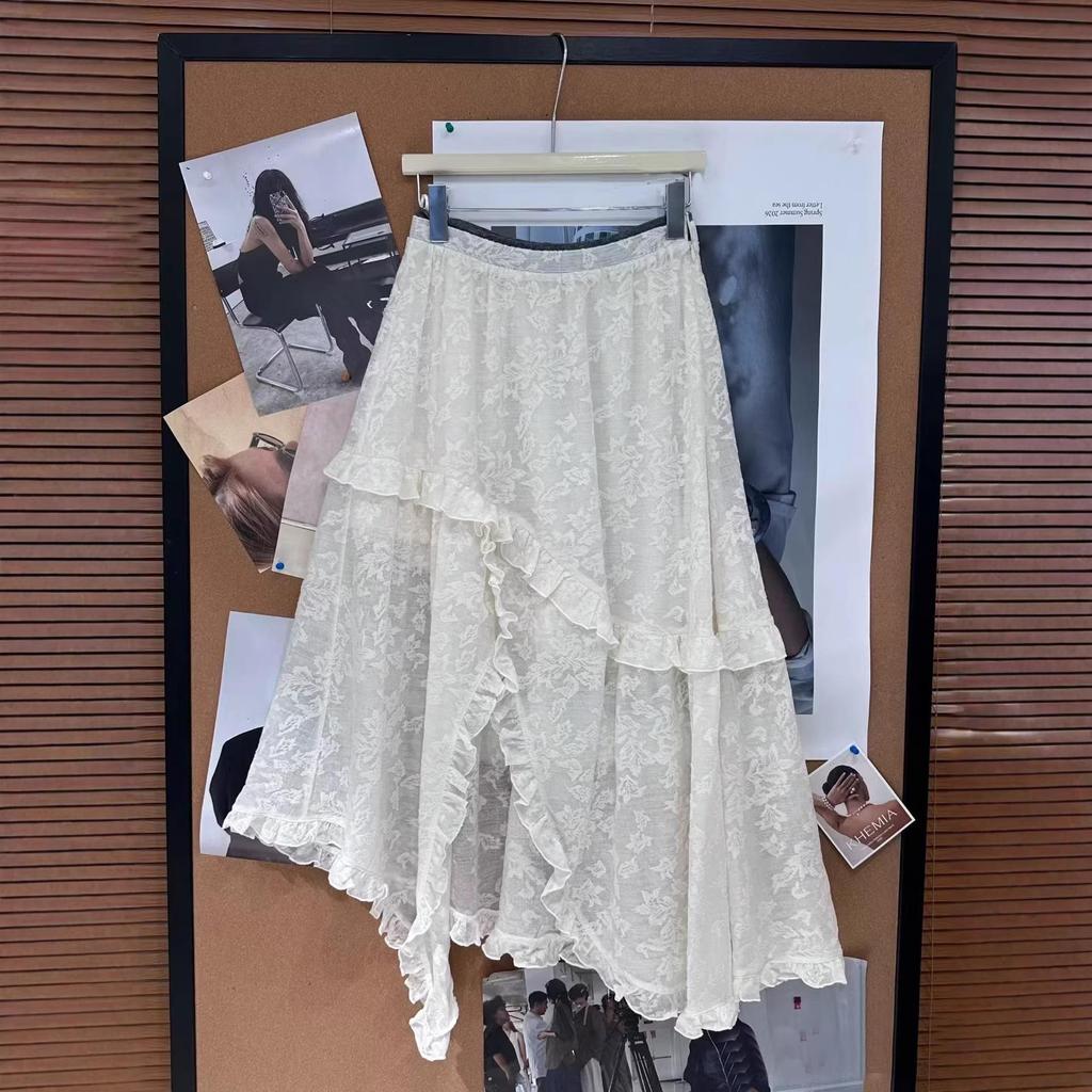 AS Designer 2026 Spring Irregular Dark Jacquard Ruffle Lace Skirt